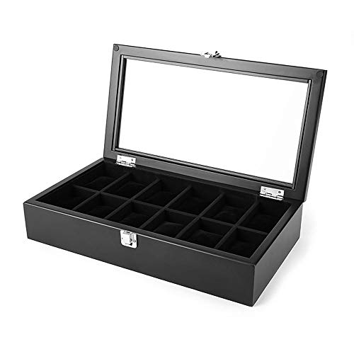 Yjdr 12 posiciones de almacenamiento de madera caja de reloj caja de cristal del tragaluz de caja for los exhibición del reloj de madera colección de la caja 36,8 * 19,9 * 7,4 cm / 14.3 * 7.8 * 2.9 pu Cover