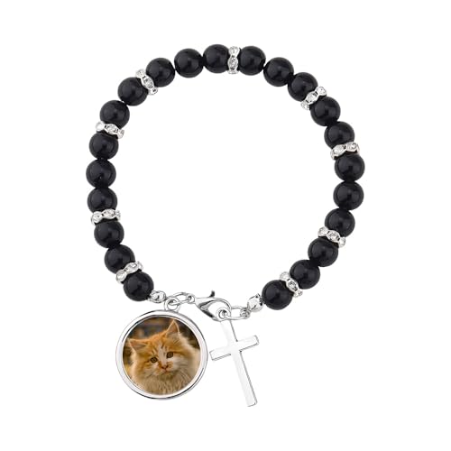 Borhmty Personalized Custom Bracelets with Picture Inside Remembrance Memorial Gifts for Women Men Religiou Christian Bead Cross Bracelet for Women Men Photo Bracelet Customized Picture