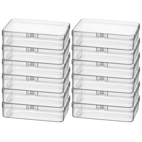 Image of Rectangular Clear Plastic Storage Containers, 12 Pack | 4.5 x 3.3 x 1.1 inch, Hinged Lid, For Beads and Small Craft Items