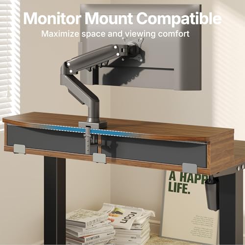 Image of HUANUO 32 x 21 Standing Desk with 2 Drawers, C-Clamp Compatible, Walnut