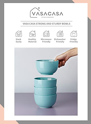 Vasa Casa Ultra-Deep 30 Ounces Soup Bowls, Large Cereal Bowls, Ceramic Serving Bowls Set For Kitchen, Rice, Pasta, Salad, Oatmeal And Noodle, Dishwasher & Microwave Safe, Set Of 4, Turquoise #TOP2