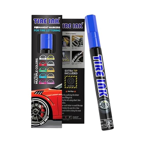 Color Tire Paint Pen - Waterproof Permanent Paint Pens for Car Wheels Lettering | Car Wash Safe and Durable | Made in Japan (Blue, 1 Pen)