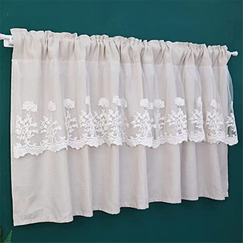 Cortina para varilla oscureciente gris de baño estilo rural con encaje 3
