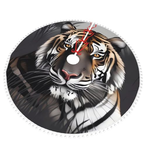 Jupe de sapin de Noël 122 cm tapis double couche bordure pompons Tiger at Rest - 4
