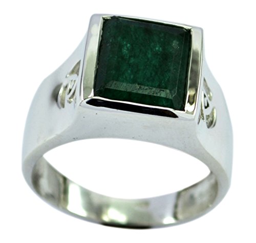 Bague Émeraude en argent sterling fait main au design carré élégant