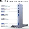 Adaptador Hub USB C para MacBook Pro/Air M5 M4 M3 M2 M1 2026-2018 13" 15" 16", Adaptador Multipuerto para Mac, Accesorios Dongle 8 en 2 para MacBook con HDMI 4K@60hz, Thunderbolt, Puertos de Datos USB C y A, Lector de Tarjetas SD 4