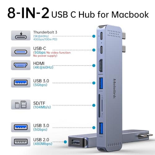 Image of USB C Hub Adapter for MacBook Pro /Air M5 M4 M3 M2 M1 2026-2018 13 inch 15 inch 16 inch, Mac Multiport Adapter, 8 in 2 MacBook Accessories Dongle with HDMI 4K@60hz, Thunderbolt, USB C&A Data Ports, SD Card Reader