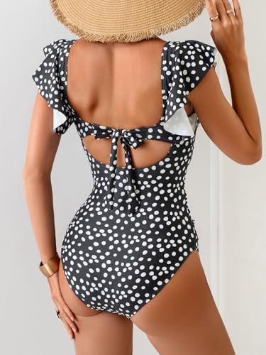Image of Eomenie Womens Ruffled One Piece Swimsuit Slimming Tummy Control Bathing Suit V-Neck Cutout Swimwear for Resort Wear