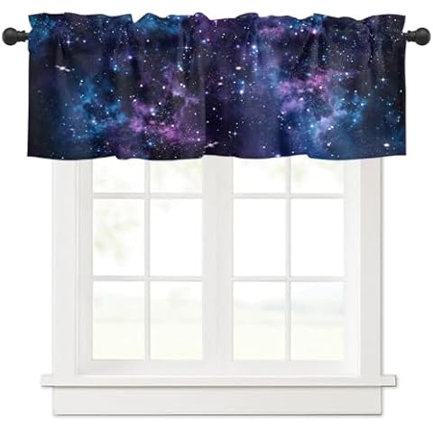 Zadaling Valance Curtain for Kitchen,Galaxy Star Nebula Space Starry Sky Window Valance for Living Room Scroll,Rod Pocket Valances for Bedroom Decor,Window Treatment Valance 1 Panel 12" x 42" Cover