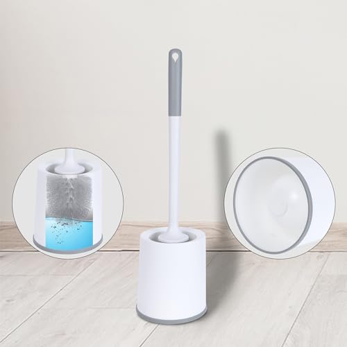 Image of Toilet Brush and Holder Set, Household Essentials, Suspendable Toilet Bowl Brush with Soft Bristle Round Head Bathroom Decor 3 Pack White
