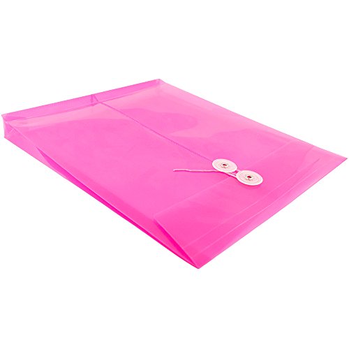 Jam Paper Plastic Envelopes With Button & String Tie Closure - Letter Open End - 9 3/4 X 11 3/4 - Fuchsia - 12/Pack #TOP3