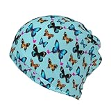 Fashion Beanie Hats for Girls Boys, Gothic Black Butterflies Light Blue Butterfly Hedging Head Hat Skull Hat for Cycling Party, Stretch Sleep Cap Windproof Dancer Cap