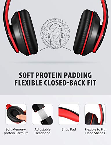 Mpow 059 Bluetooth Headphones Over Ear, Hifi Stereo Wireless Headset, Built-in Microphone, Soft Memory-Protein Earmuffs, Foldable, with Wired Mode, for Online Class, Home Office, PC, Cell Phones, TV - Thumbnail 2