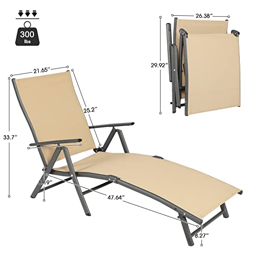 Natural Expressions Outdoor Chaise Lounge Chairs For Outside, Patio Lounger Pool Furniture Aluminum Adjustable Folding Recliner Chair For Beach, Backyard,Lawn,Poolside Supports 300 Lbs #TOP4