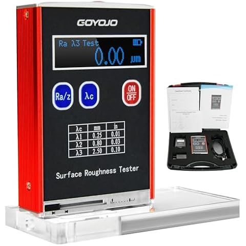 GOYOJO Surface Roughness Tester High Accuracy 0.01μm Portable Roughness Gauge 4 Testing Parameters Ra/Rq 0.05~15.0μm Rz/Rt 0.1~50.0μm with Standard Calibration Block and Bracket Cover