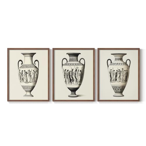 Renditions Gallery Set of 3 Peel & Stick Framed Prints, Abstract Wall Art, Greek Echoes Of Ancient Ritual Wall Decor, Re-Stickable - Ready to Hang - 16"x20" - Walnut Frame LT597