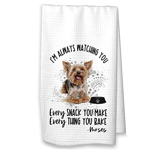The Creating Studio Personalized Yorkie Always Watching You Waffle Weave Kitchen Towel, 16"x24", Housewarming Gift Hostess Gift (Yorkie with Name)