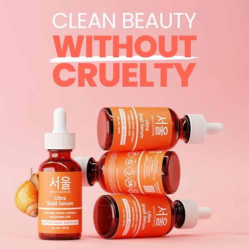 SeoulCeuticals Korean Skin Care 97.5% Snail Mucin Serum β K Beauty Skincare Anti Wrinkle Cica Night Serum Hyaluronic Acid for Face 1oz