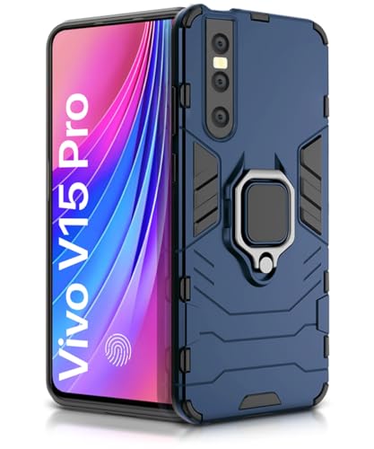 Image of WOW IMAGINE Shock Proof Back Case Mobile Cover for Vivo V15 Pro | Back Cover Case (Tough Armor | Hybrid PC + TPU | Ring Holder & in-Built Kickstand | Blue)