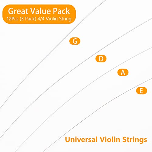 12 Pcs 3 Pack Violin Strings 4/4 Full Set, Universal Classic Steel Core With Nickel-Plated Ball End For Violin Instruments (G-D-A-E) #TOP1