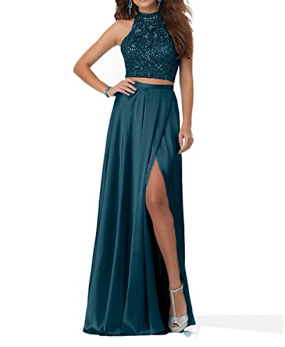 Charmant Damen Tinte Blau Steine Langes Abendkleider Promkleider Abschlussballkleider Zweiteilig 2018 Neu-36 Tinte Blau Cover