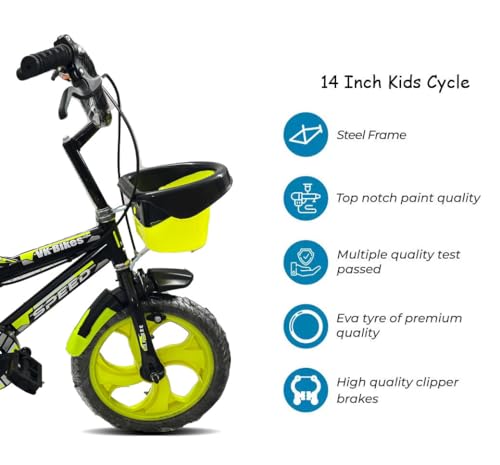 Image of Kids Cycle 14T with Training Wheels Double Gaddi (90% Assembled) for Boys and Girls (Yellow)