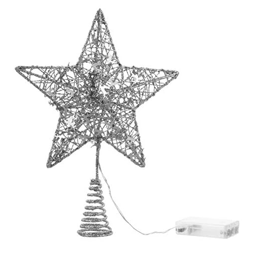 Minkissy Julgran toppers glitter stjärna träd topper belysning fem visa belysning stjärna hängande dekoration för julgran hem semester fest dekoration