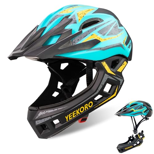 YEEKORO Kids Bike Helmet with Chin Guard, Adjustable Detachable Children’s Full Face Helmet for Girls and Boys, Cycling Helmets Skateboard, Scooter, Protective Gear Size 20.5-22 Inches
