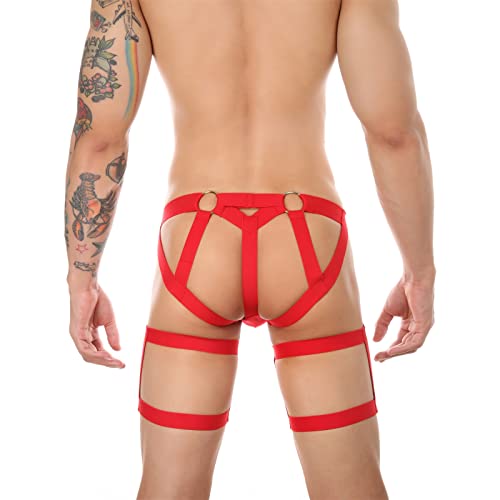 Ctreela Body Harness Lingerie For Men Sexy Body Cage Underwear Big Pouch Thong Butt-Flaunting G-String Undies For Sex Red #TOP3