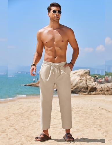 COOFANDY Mens Linen Casual Pants Elastic Waist Drawstring Trousers Yoga Beach Summer Pants4