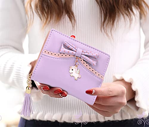 UTO Wallet for Girls Cute Leather Vegan Small Women Tassel Pendant Card Holder Kawaii Coin Purse 10962