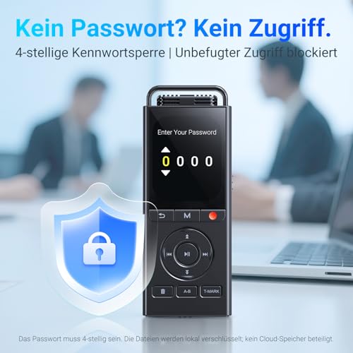 MECHEN 144GB Diktiergerät Digital, Sprachaktiviertes Aufnahmegerät mit 10,000 h Aufnahmezeit, 3072Kbps HD Audio, Rauschunterdrückung, VOR Modus, Passwort & Musikwiedergabe, USB C