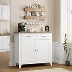 HORSTORS Armoire de rangement de cuisine, Armoire à buffet moderne avec rangement, Bar à café 2 Tiroirs et 2 Portes, Buffet pour salle de séjour, Salle à manger, Salle de bains, Blanc Ivoire