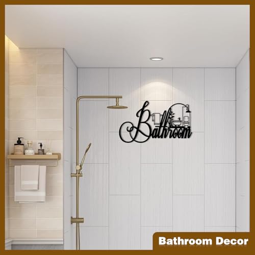Decoración de Pared de Baño en Metal Negro FengPingZi, Cartel Divertido para Baño Estilo Granja, Arte de Baño Moderno (15 x 8.6 pulg) miniatura 2