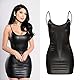 ROSVAJFY Damen Sexy rückenfreies Minikleid aus Leder Frauen Ärmelloses Lederkleid Partykleid Wetlook Clubwear Kurzer Bodycon Figurbetonte Abendkleid Party (Schwarz)