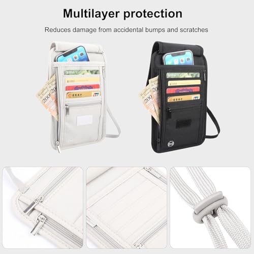 Image of Travel Neck Wallet with RFID Blocking Passport Holder, RFID Blocking Stash Neck Wallet, Neck Storage Bag for Keeping Credit Cards & Travel Documents Safe & Small Change (Ash Gray)