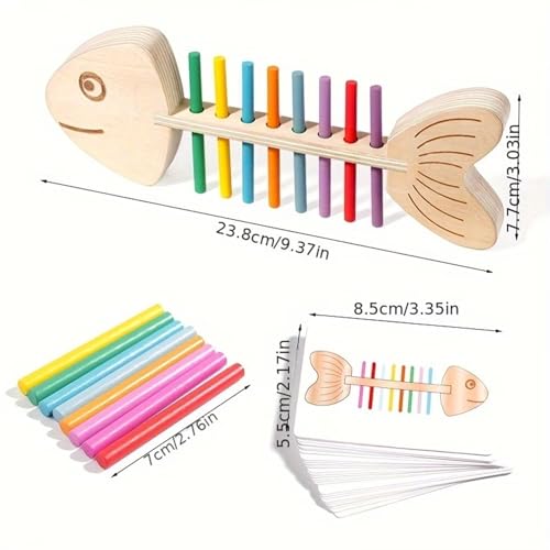 Image of SHINETOY Montessori Toys for 1 to 3 Year Old Boys Girls Toddlers, Wooden Sorting & Stacking Toys for Kids Preschool, Educational Toys, Color Recognition Stacker Shape (Fish Bone Sorting Puzzle)