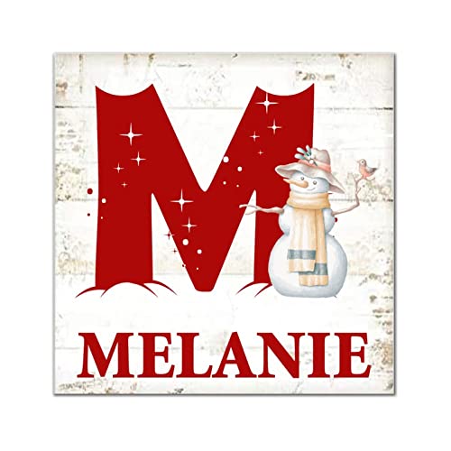 Lettre M en bois bonhomme de neige déco murale rustique personnalisée