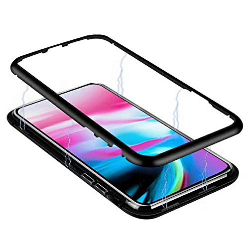 Image of The Little Shop Back Cover Case for Realme 5 Pro Magnetic Metal Frame Tempered Glass (only at The Back) with Built-in Magnets Bumper Hard Back Case (Black)