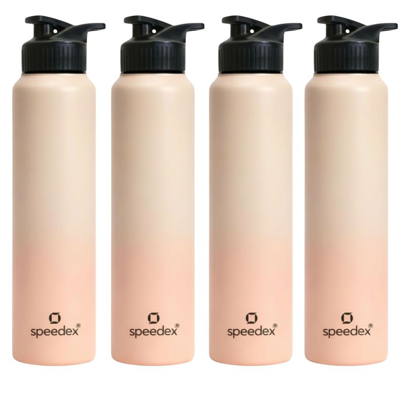 Image of Speedex Stainless Steel Metal Water Bottle 1 Ltr 1000 ml, BIS Approved, Leak Proof Sipper Cap Bottle for Office, School, Gym, Travel, Daily Use for Men, Women, Kids, Adults, Peach Orange, Set of 4