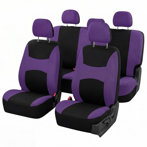 Image of FH Group Car Seat Covers Full Set Cloth - Universal Fit, Automotive Seat Covers, Low Back Front Seat Covers, Airbag Compatible, Split Bench Rear Seat, Car Seat Cover for SUV, Sedan, Van Purple