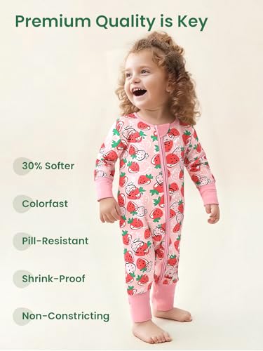 Image of Unisex Baby Bamboo Viscose Long Sleeve Romper, Cute Prints Zipper Footless Jumpsuit, Toddler One-Piece Outfits