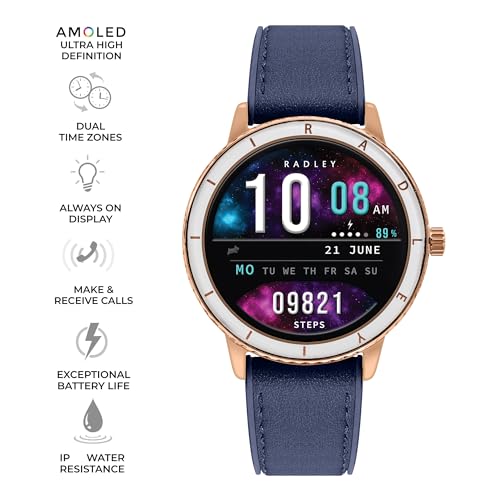 Reloj inteligente RADLEY serie 57 de alta gama con exclusiva correa de cuero y silicona azul 2
