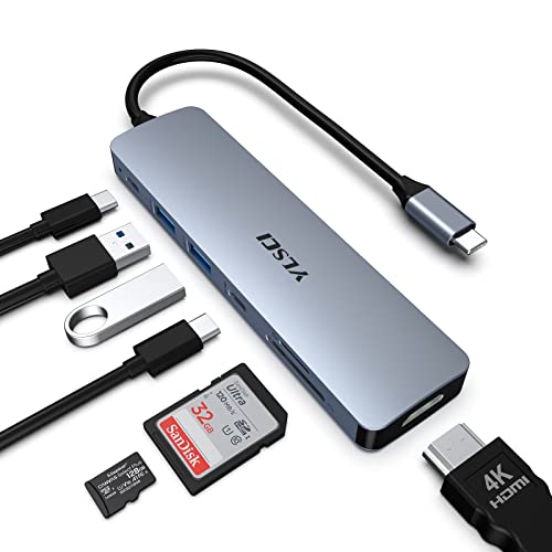 YLSCI Hub USB C, Adaptateur 7 en 1 USB C avec 4K@30 Hz HDMI, 100 W PD, 1 USB C, 2 lecteurs de Cartes SD/TF Compatible avec MacBook, iPad, Surface Pro 8/7, Galaxy Tab et Plus d'appareils de Type C