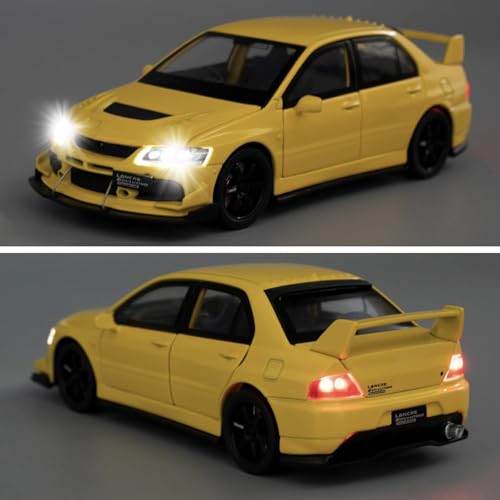 Image of FEXXA Toy Car Compatible for 1:32 Mitsu bishi Lancer Evolution Model, Pull Back Diecast Collectible Car with Sounds & Lights for Kids Boys Girls and Adults, Gift (Yellow)