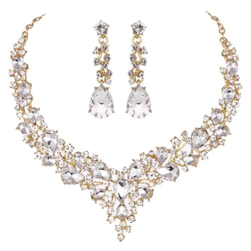 Image of Shining Diva Fashion Stylish Design Fancy Crystal Necklace Jewellery Set for Women | Trendy Celebrity Inspired Jewellery