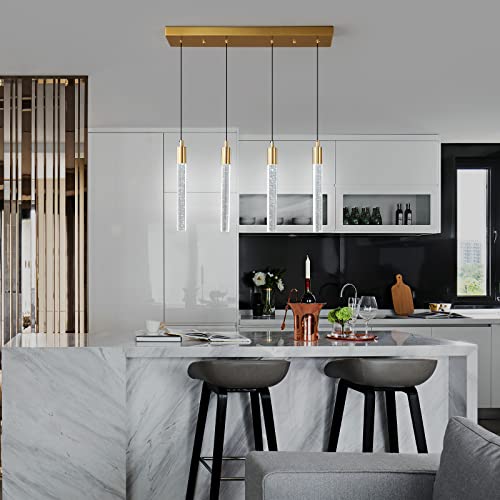 Image of Kitchen Island Lighting Modern Light Fixture Kitchen Island Pendant Light Dimmable LED Gold Brass Finish Mini Pendant Lighting Dinning Room Living Room Kitchen Pendant Lights(4-Light)