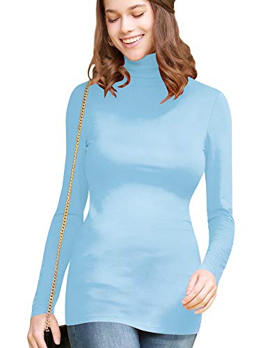 Image of Lock and Love Women's Turtleneck Top Lightweight Long Sleeve Slim Fit Pullover, Soft Rayon Stretch Layering Basic, S-3XL