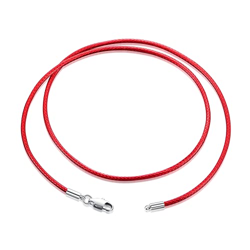 Moonqueen Genuine Italian Leather Cord Necklace 2Mm Red Leather Necklace Cord Chain For Women Men Braided Leather Rope Necklaces With Clasp 18 Inch (18, Red) #TOP5