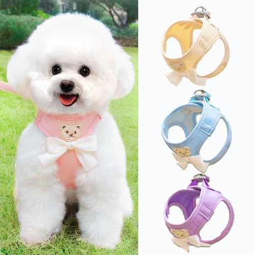 Ursprung 犬 ハーネス 小型犬 おしゃれ かわいい パピー リード 1~7.8kgペットに対応 胴輪 二重引っ張り防止 抜けない 犬用ハーネス 調節可能 着脱簡単 メッシュ素材 通気 軽量 手洗い ペット用品 猫 超小型犬 小型犬 お出かけ 散歩用
